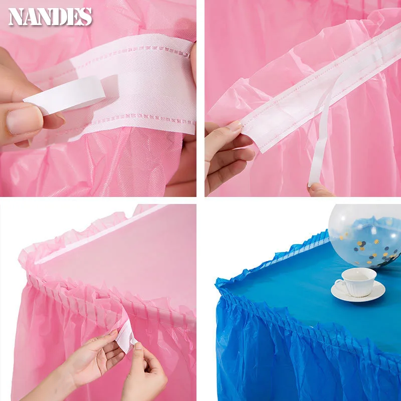 table skirt Disposable Waterproof and Oil Skirt BPA Free Plastic Tableskirt Disposable Reusable Party Wedding Festival Decor