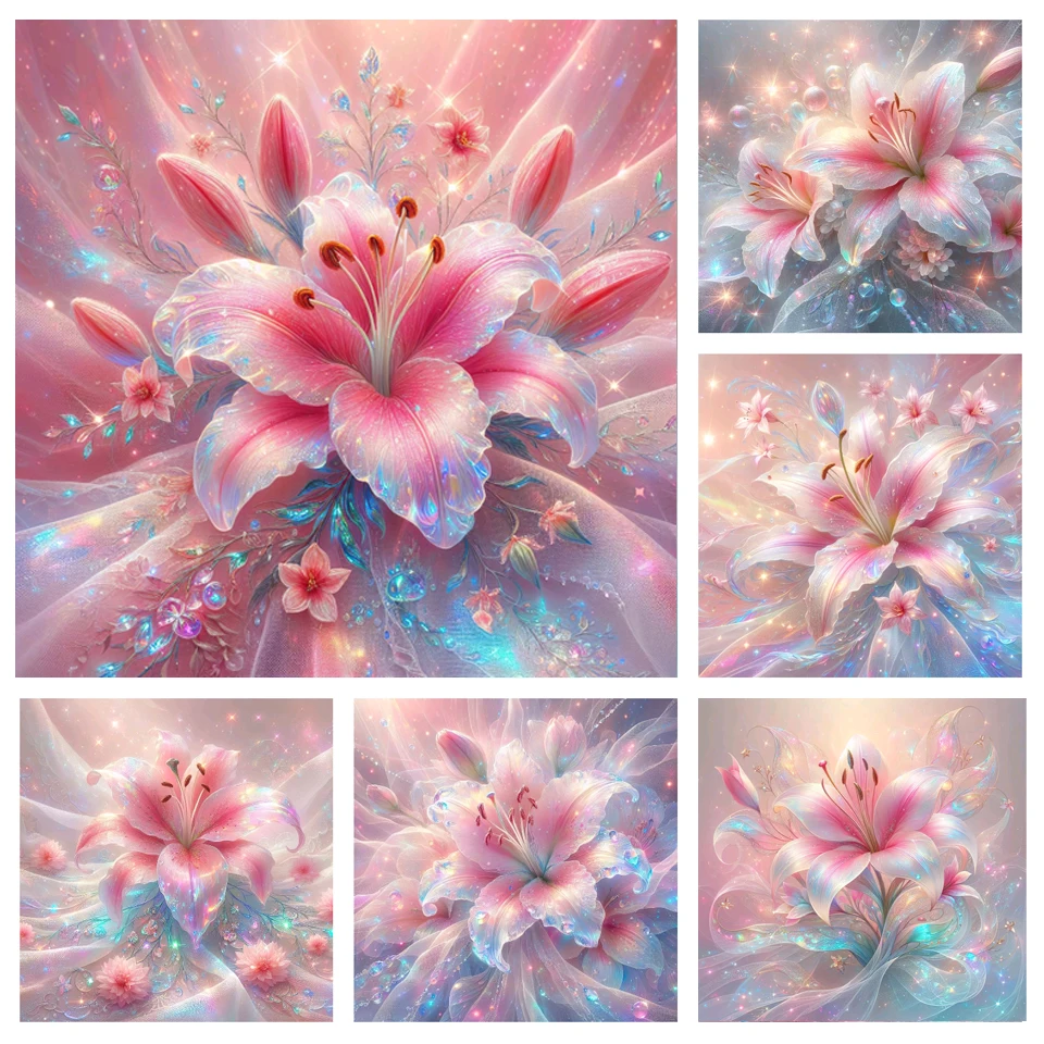 2024 New Diamond Painting Fantasy Pink Lily Full Diamond Mosaic Art flower Embroidery Cross Stitch Pictures for Home Decoration 1