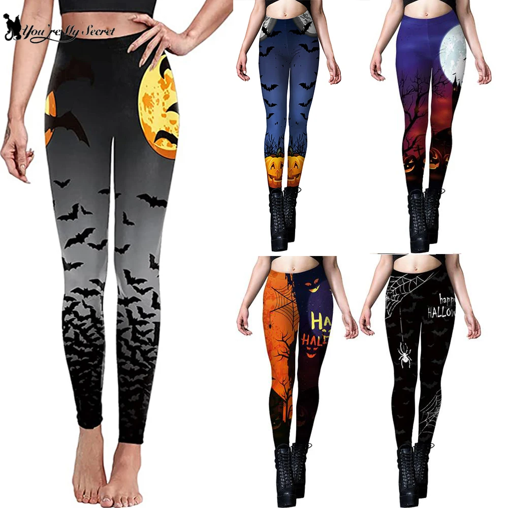 

[You're My Secret] Women Fitness Workout Pants High Waist Fitness Elastic Trousers 3D Print Skull Halloween Sexy Skinny Leggins