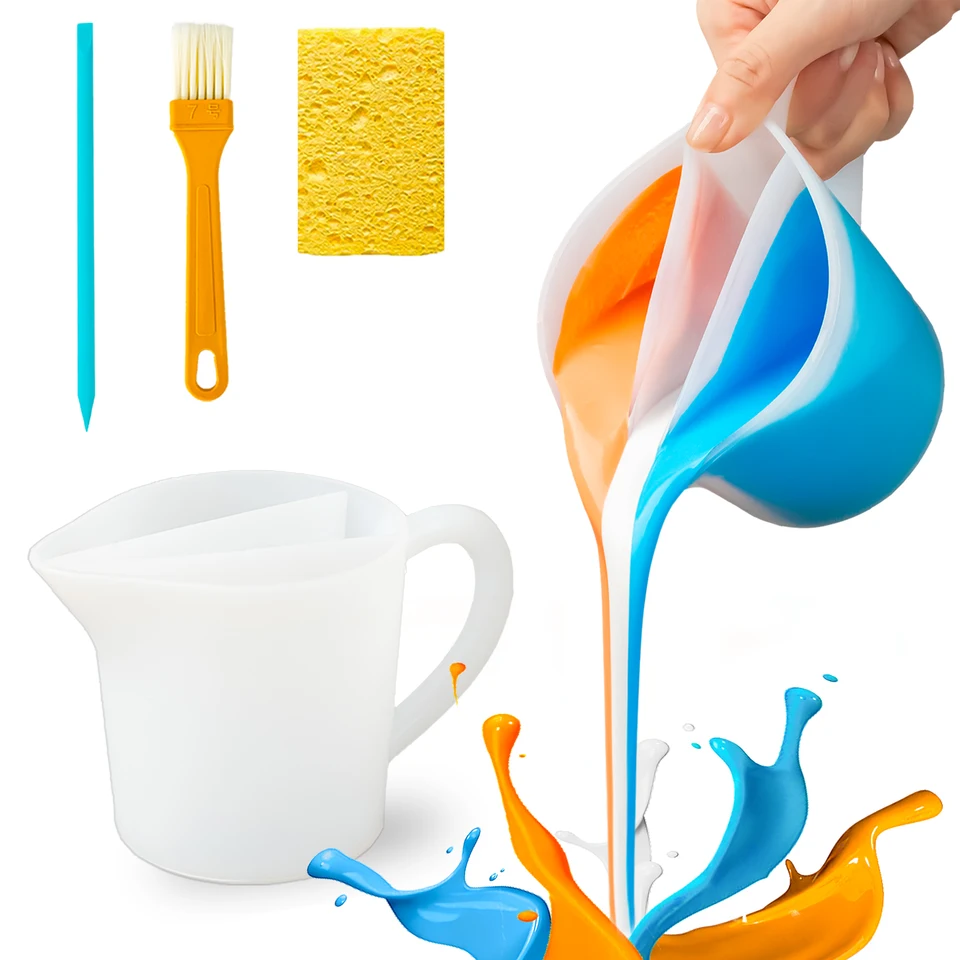 Tazza di miscelazione in resina con manico 17OZ/500ML Tazza divisa in silicone Tazze per arte fluida Creazione di gioielli fai da te Strumenti artigianali Set Accessori in resina  15