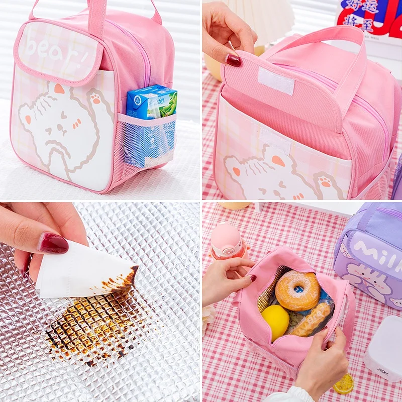 Children Cartoon Astronaut Bear Rabbit Portable Bento Lunch Box Bag Office Worker Primary School Students Insulated Lunch Bags