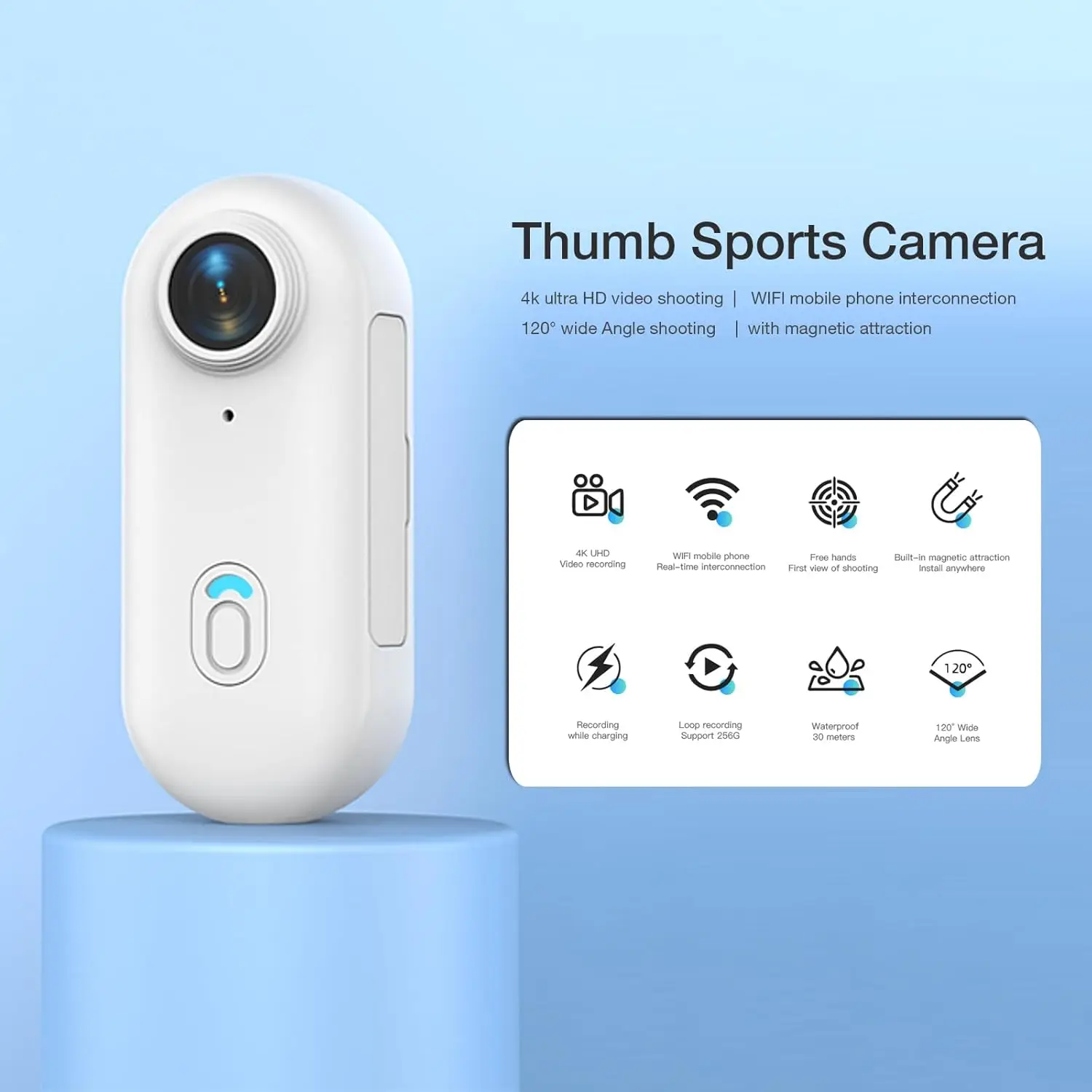 Caméra D'action Au Pouce – 4K étanche Avec Enregistrement Audio Et