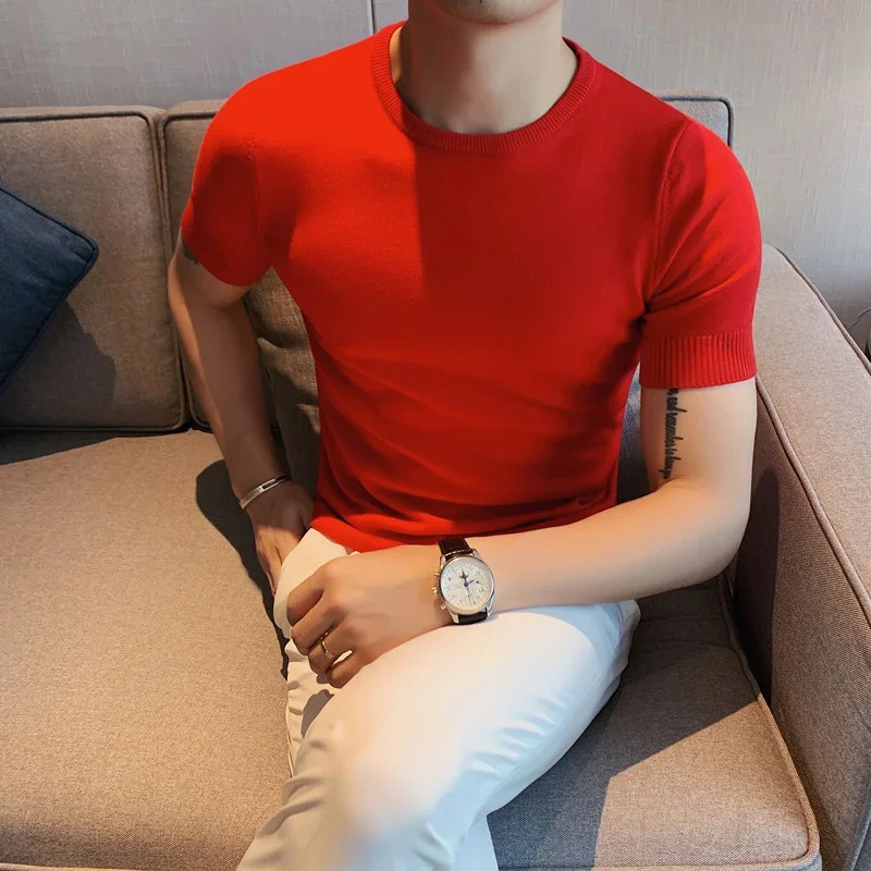 

2022 Casual Men's Short Sleeve Sweater O-Neck Slim Fit Knit Sweaters Autumn Men Sweaters Pullovers Pullover Men Pull Homme S-4XL