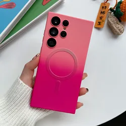 Luxury Gradient Color Silicone Shockproof Case with MagSafe Compatibility - Samsung S22Ultra (Pink Red)