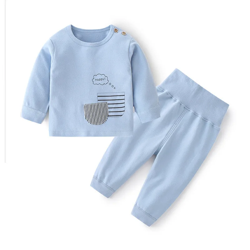 

Newborn Suit Autumn Winter Boneless Round Neck Cardigan Top Length Trousers Pure Cotton Split Suit Boys Girls clothing