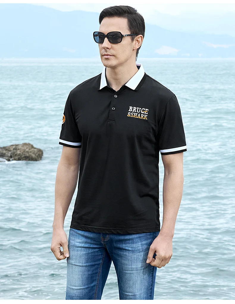 New Summer Straight Men's Business Polo Short Sleeved Bruce&Shark Fashion Mercerized Cotton T-shirt Man Breathable Big Size 4XL 27 S623e6aaac01747f6aba9eaf84a0e211bd