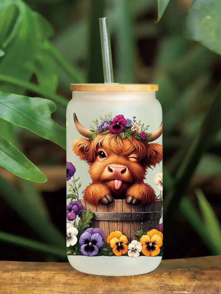 Animals COWS Theme UV DTF Transfer Sticker For The 16oz Libbey Glasses Wraps Cup Can DIY Waterproof D17642