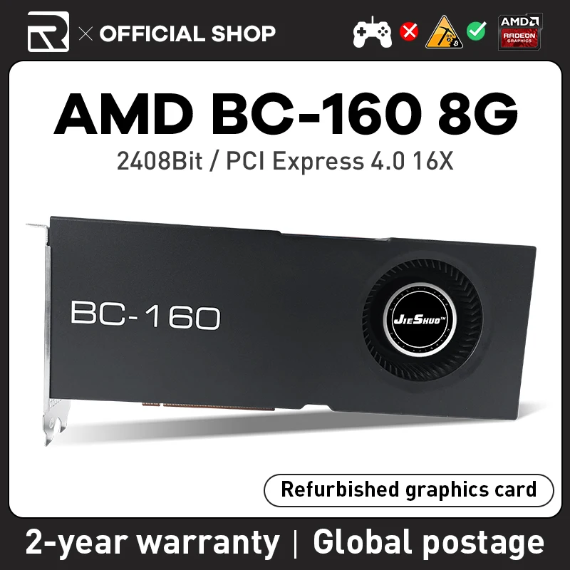 Jieshuo Nvidia Amd Bc-160 8Gb Turbo Scheda Grafica Mineraria Professionale Gddr6 Gpu 2048Bit Bc160 8G Kas Rvn Cfx Ecc. Serie