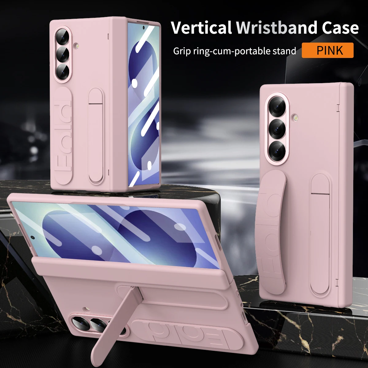 Versatile Wristband Grip Phone Case with Kickstand & Front Glass Protection