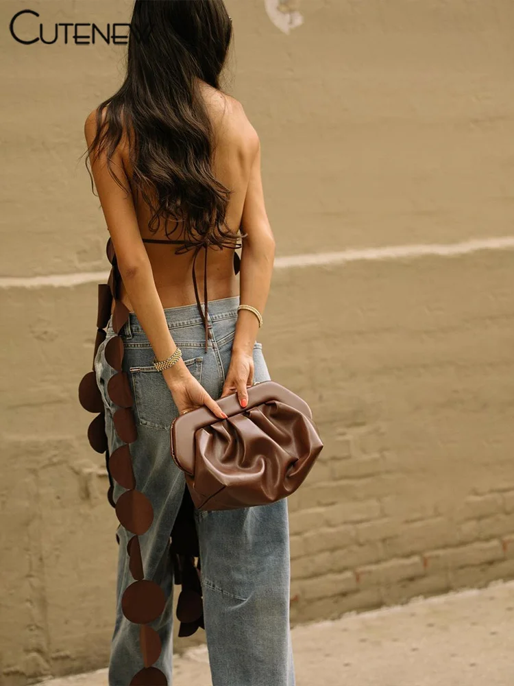 Summer Sexy Backless Hollow Out Women Crop Top Casual Strapless Halter Streetwear Fashion Club Party Lady Tank Top