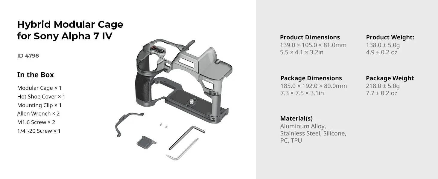 SmallRig A7 IV Hybrid-Modulargehäuse für Sony Alpha7 IV-Schutzkameratasche mit ergonomischem Griff und integrierter Platte für Arca-Swiss – Detail 7