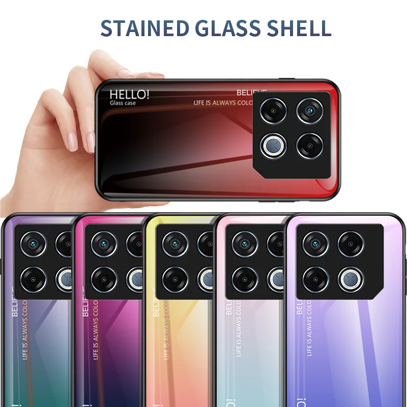 Gradient Shockproof Tempered Glass Hard Back Cover Case