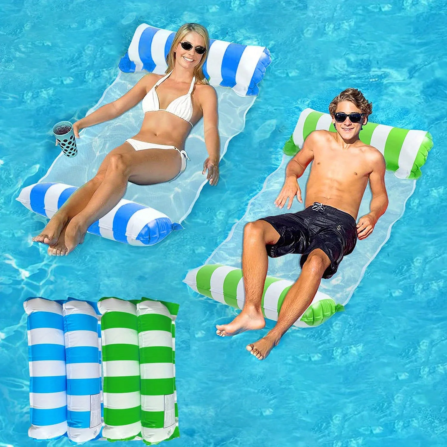 Inflatable Pool Floats Adult Water Hammock Pool Air Mattresses Bed 4in1 Pool Floaties Toys for Adults Swimming Pool Fun and Rest 6