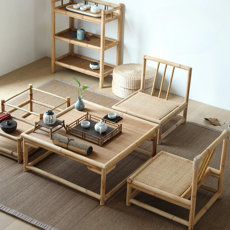 Natural Bamboo Tea Water Rack Zen-Inspired Coffee Table Living Room Tea Room Storage Stand Raised Fence Japanese Furniture