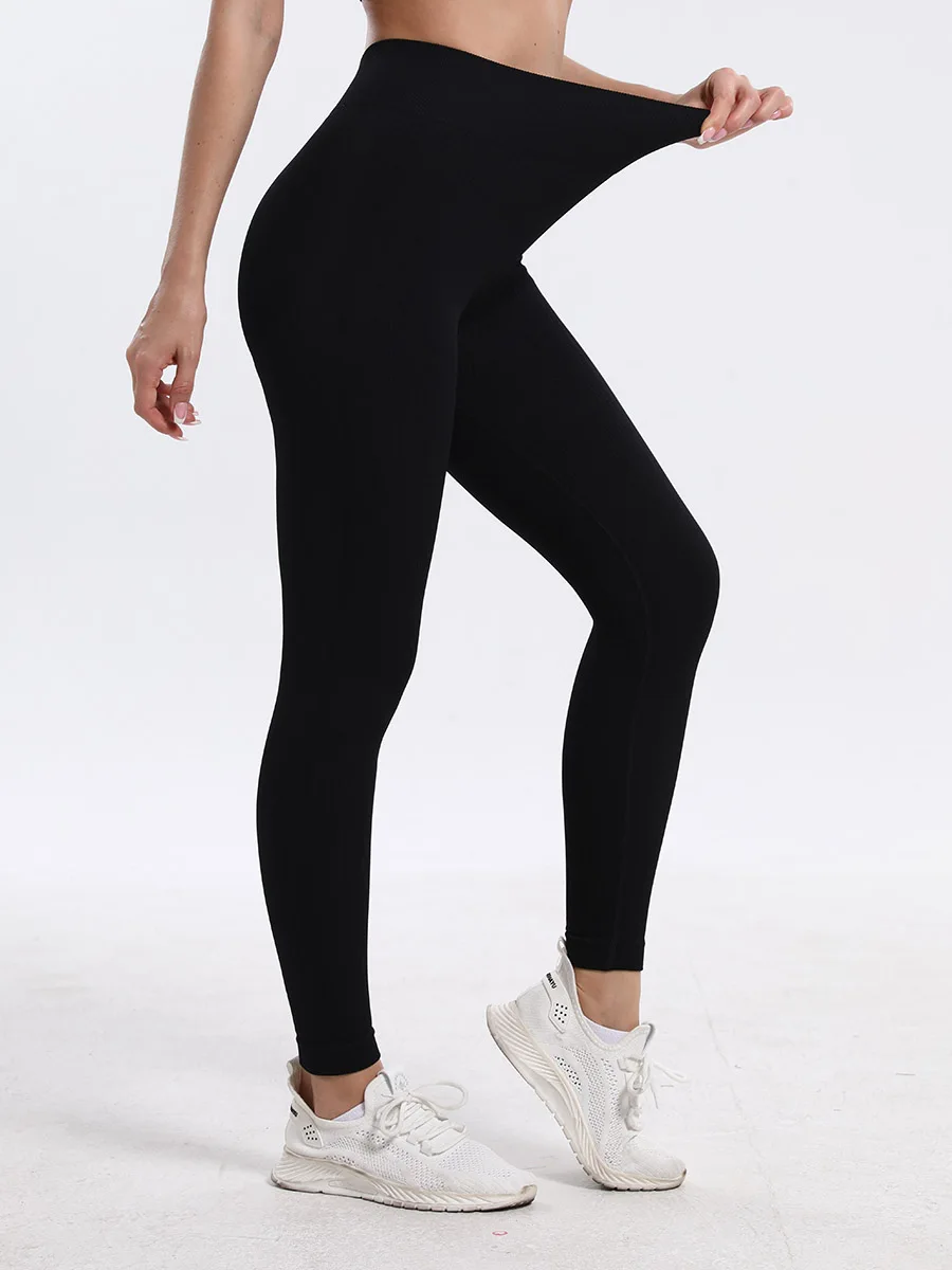 Seamless Ribbed Sports Leggings For Women Push Up High Waist Fitness White  Striped Gym Tights Female Tummy Control Yoga Pants