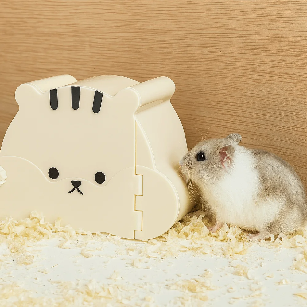 Cute Cartoon Hamster Hideout House Washable Magnetic Door Hamster Hide Cave Viewing Window Small PetSleeping Nest Pet Supplies