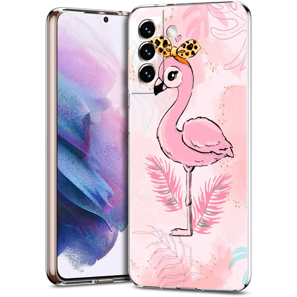 Lovely Pink Flamingos Leaf Soft Clear Phone Case Cover