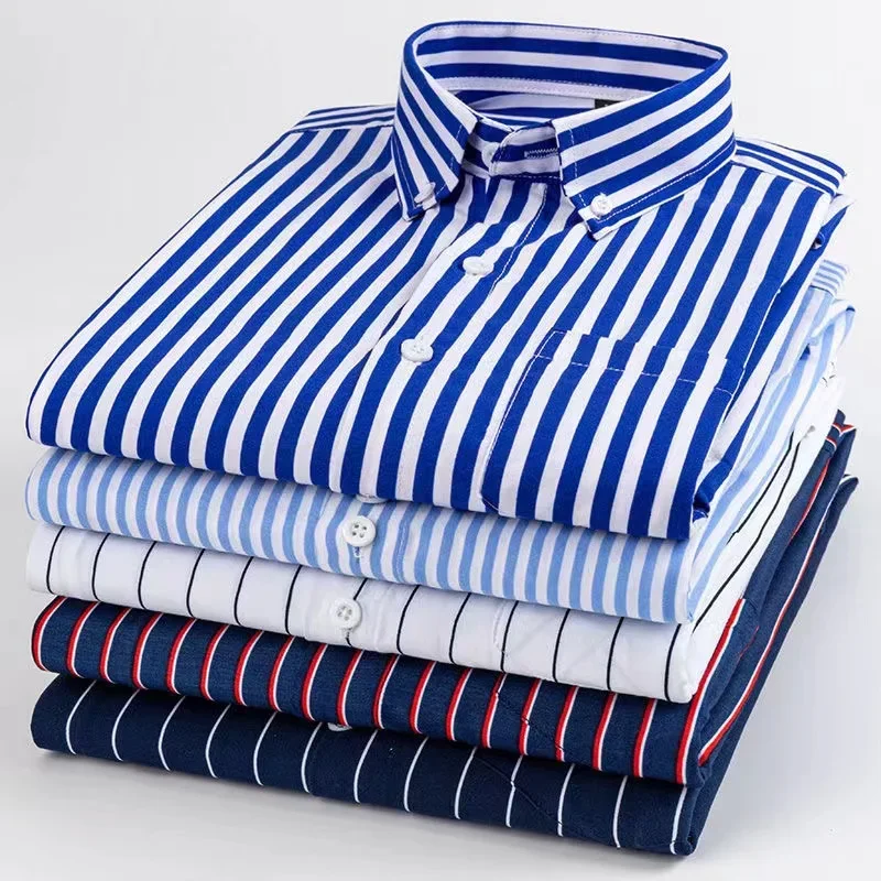 Men's Striped Shirt Light Blue Long Sleeve Shirts All-Match Slim Fit Korean Print Shirt Non-iron Casual Business Dress Shirts - Imagen 4