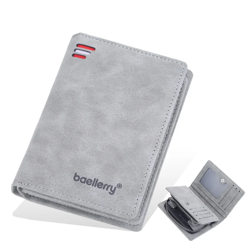 Men's Short Zippered Wallet Multi Card Slots Matte Leather