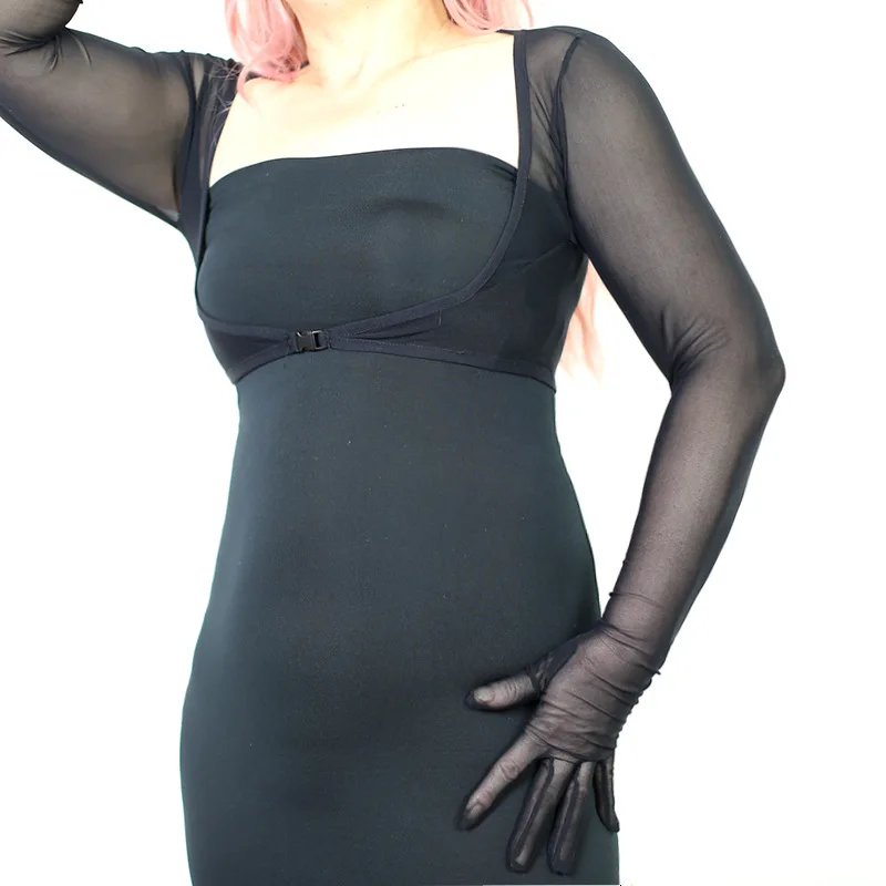 Bolero Handschuhe lange Samt schwarz blau Top Jacke kurz Achsel zucken Sonnenschutz UV-Schutz Pullover Pullover Abendessen Kleid sexy elegant – Detail 3