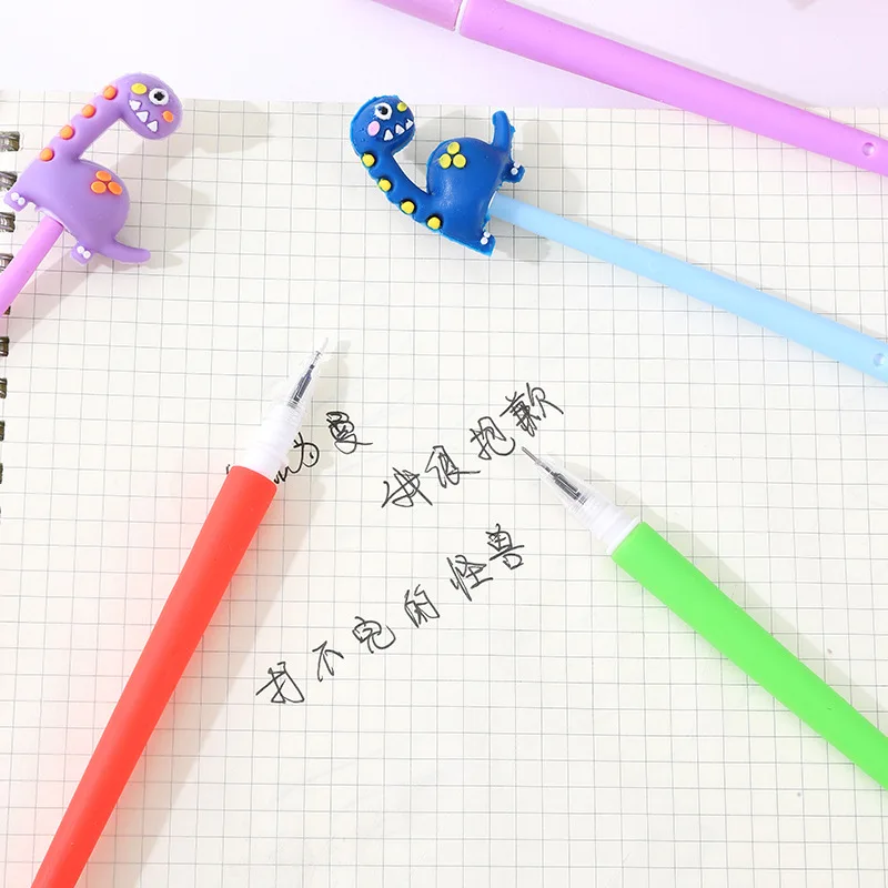 48Pcs/Lot Cute Cartoon Dinosaur Gel Pen 0.5mm Black Ink Creative Shake Neutral Pens Student Gift Signature Pen School Stationery