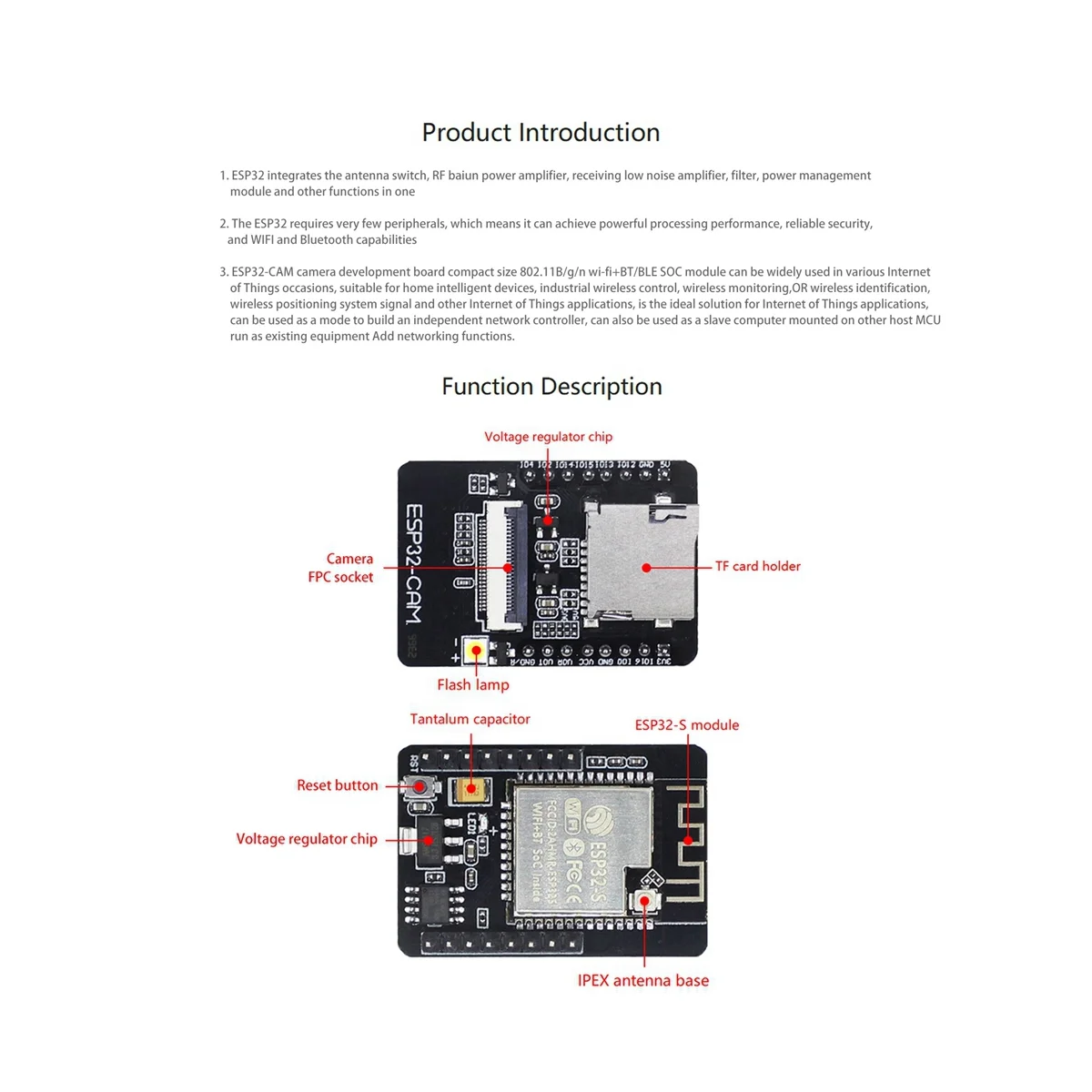 

ESP32-CAM Development Board 520KB+4M PSRAM 32Mbit WIFI+Bluetooth Ultra Low Powers IoT Development Board Module 5V