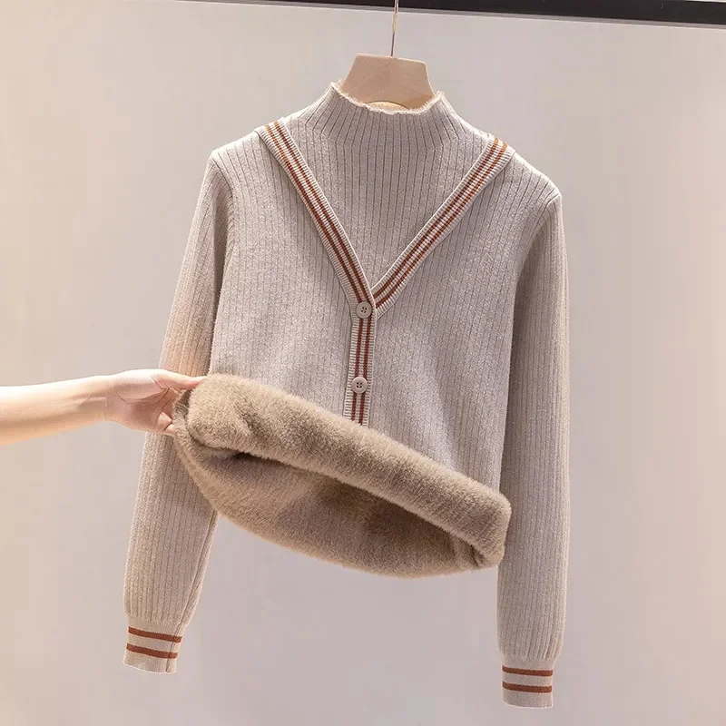 

Big Size 3xl Imitation Mink Lined Pullover New Winter Turtleneck Sweater Womens Thicken Warm Knit Tops Soft Slim Knitwear Jumper