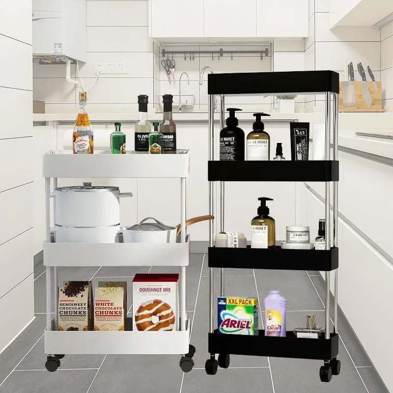 Bathroom Storage Rack With Wheels 3/4 Layer Rolling Utility Cart Bathroom Storage Organizer Multi-purpose Utility Cart Multi Layer Storage Rack