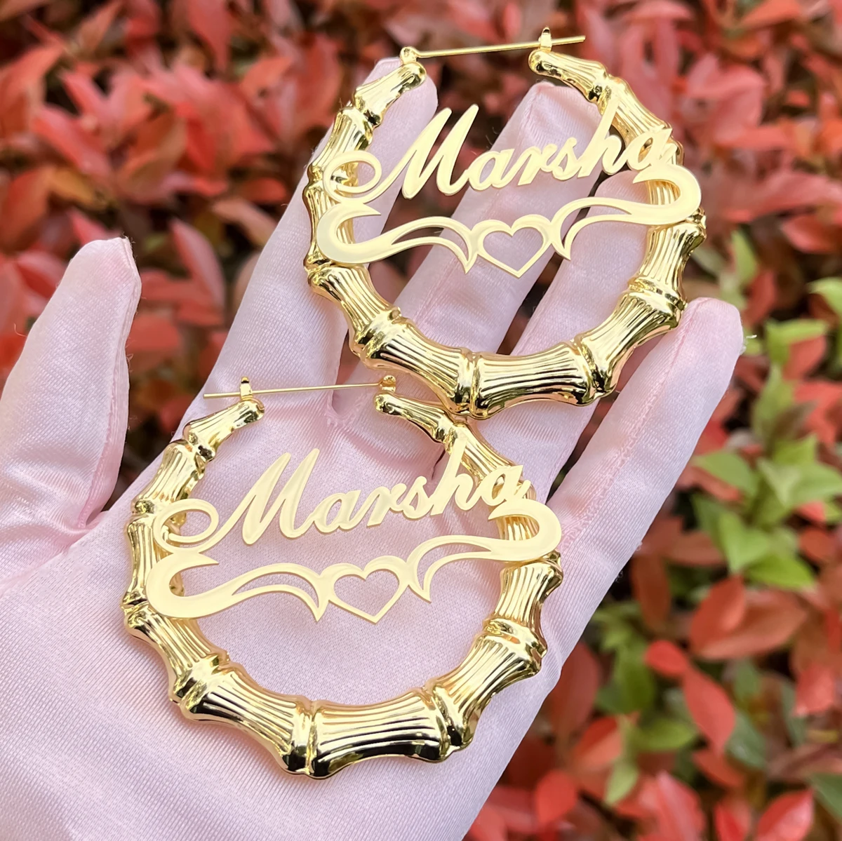 Customizable 7cm Stainless Steel Bamboo Custom Name Hoop Earrings With  Statement Words And Numbers T191107 From Shen8409, $14.17 | DHgate.Com
