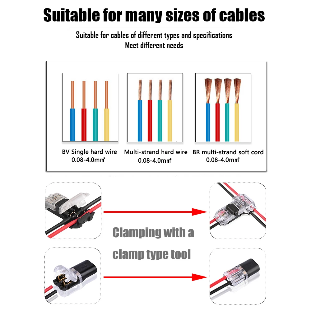 Wire Connector 5/10Pcs 2Pin Pluggable Quick Splice Electrical Cable Crimp Terminals for Wires Wiring 8-22AWG LED Car Connectors