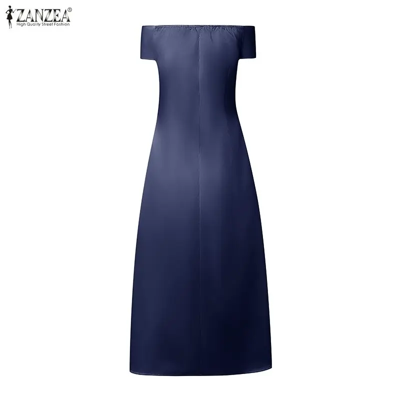 ZANZEA Damen-Abendkleider aus Satin, sexy, schulterfrei, figurbetont, einfarbig, Midikleid, Sommer, elegante Cocktail-Roben für Damen – Detail 19