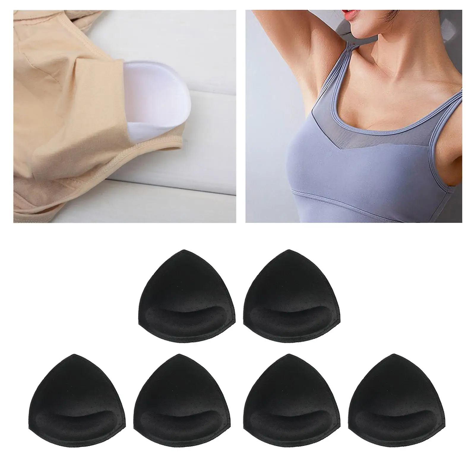 3 Pairs Bra Inserts Pads, Bra Cups Inserts, Removable Breathable Soft Sponge Replacement Pads, for Bikini Top, Sports Swimsuit