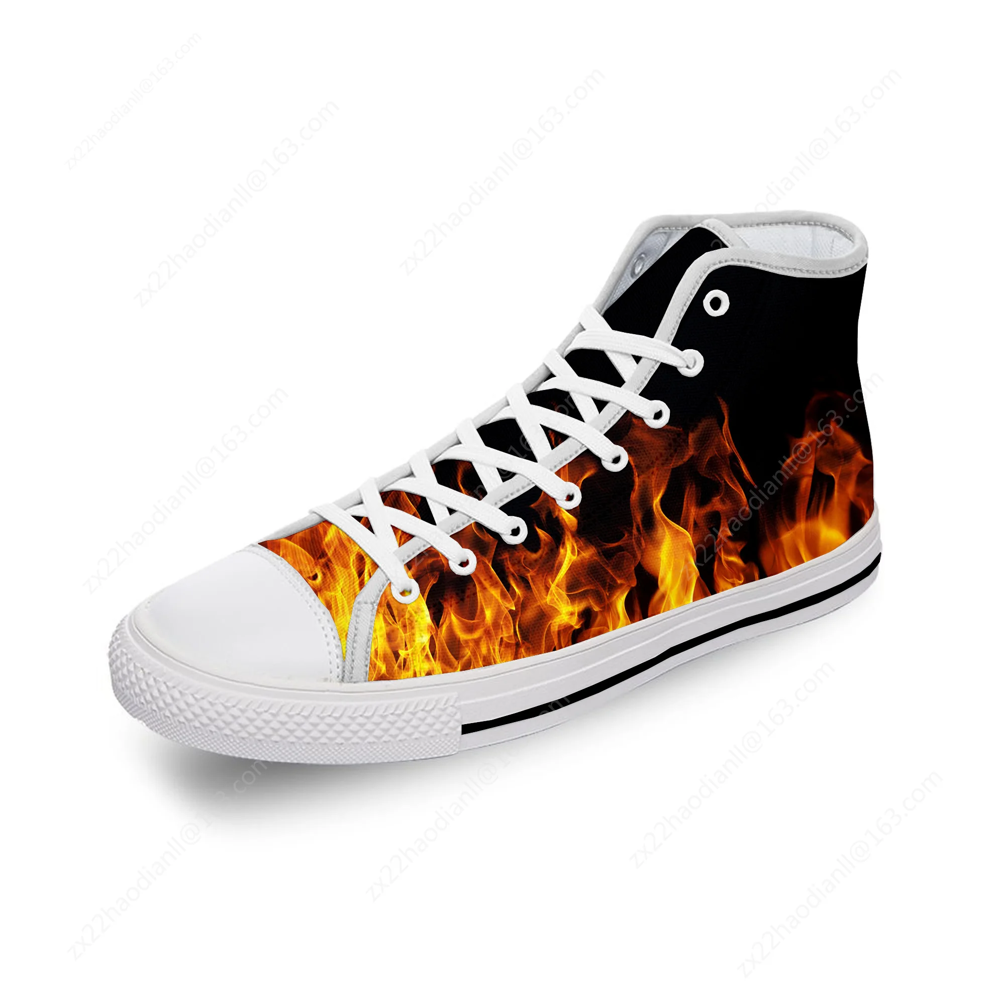 Anime Cartoon Flaming Flame Fire White Cloth Fashion 3D Print High Top Canvas Shoes Men Women Lightweight Breathable Sneakers