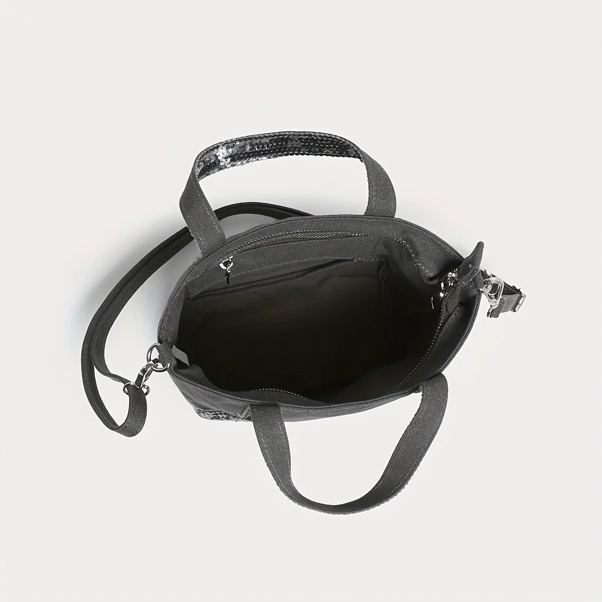 Damen-Einkaufstasche im neuen Stil, modische, trendige kleine Handtasche aus Segeltuch, handgetragene Tasche, Umhängetasche mit Pailletten – Detail 4