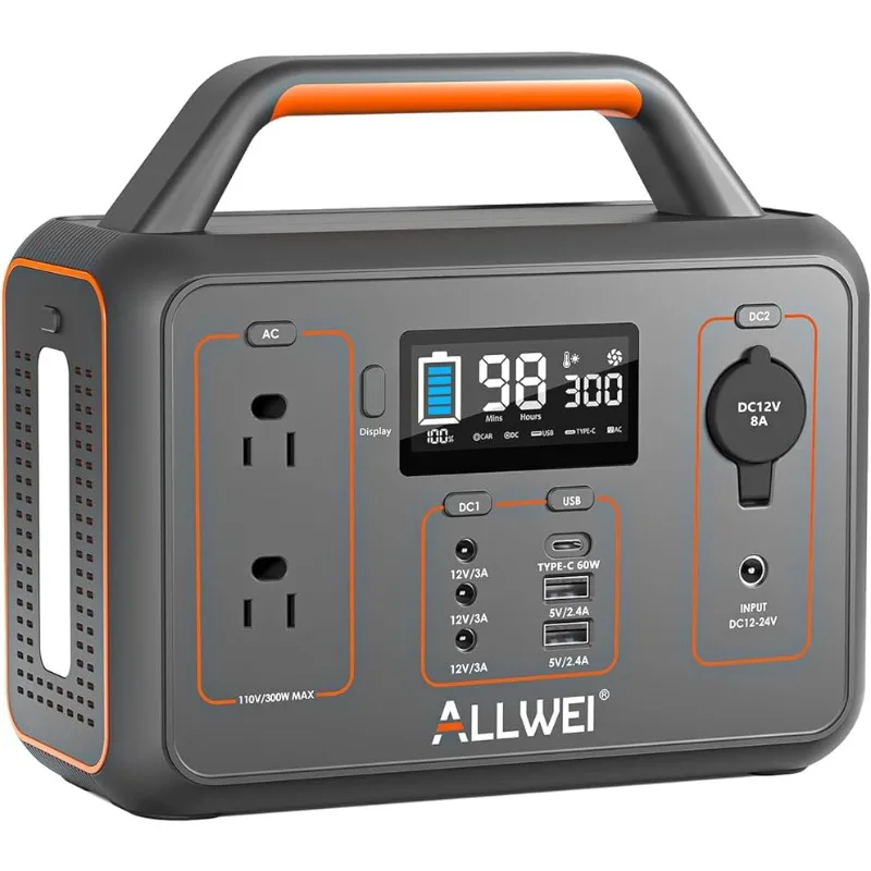 

ALLWEI Portable Power Station 300W(Peak 600W), 280Wh Solar Generator with USB-C PD60W, 110V Pure Sine Wave AC Outlet
