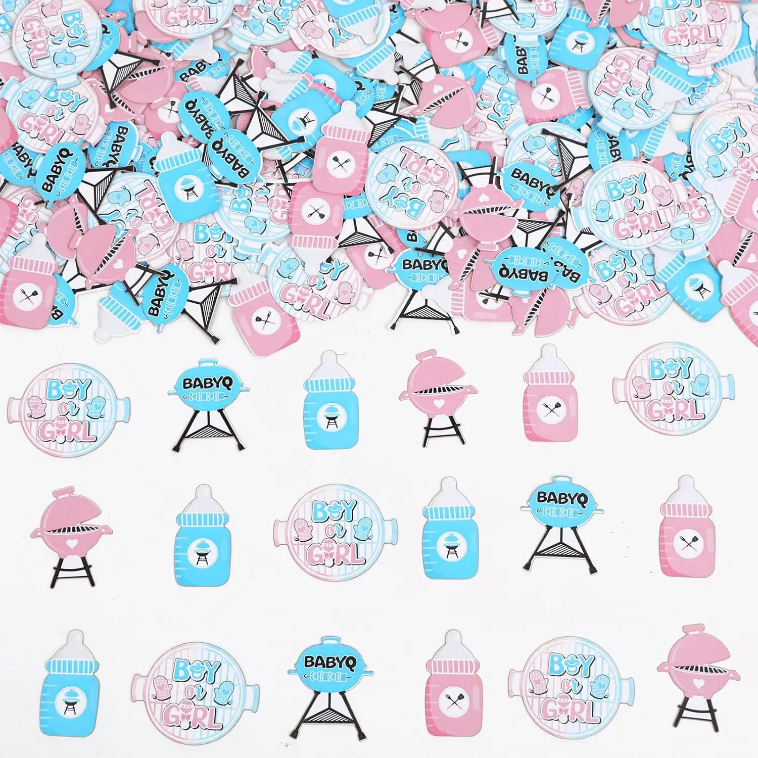 

200PCS BBQ Gender Reveal Confetti Baby Q Table Decor Boy or Girl Barbecue Picnic Themed Baby Shower Party Supplies
