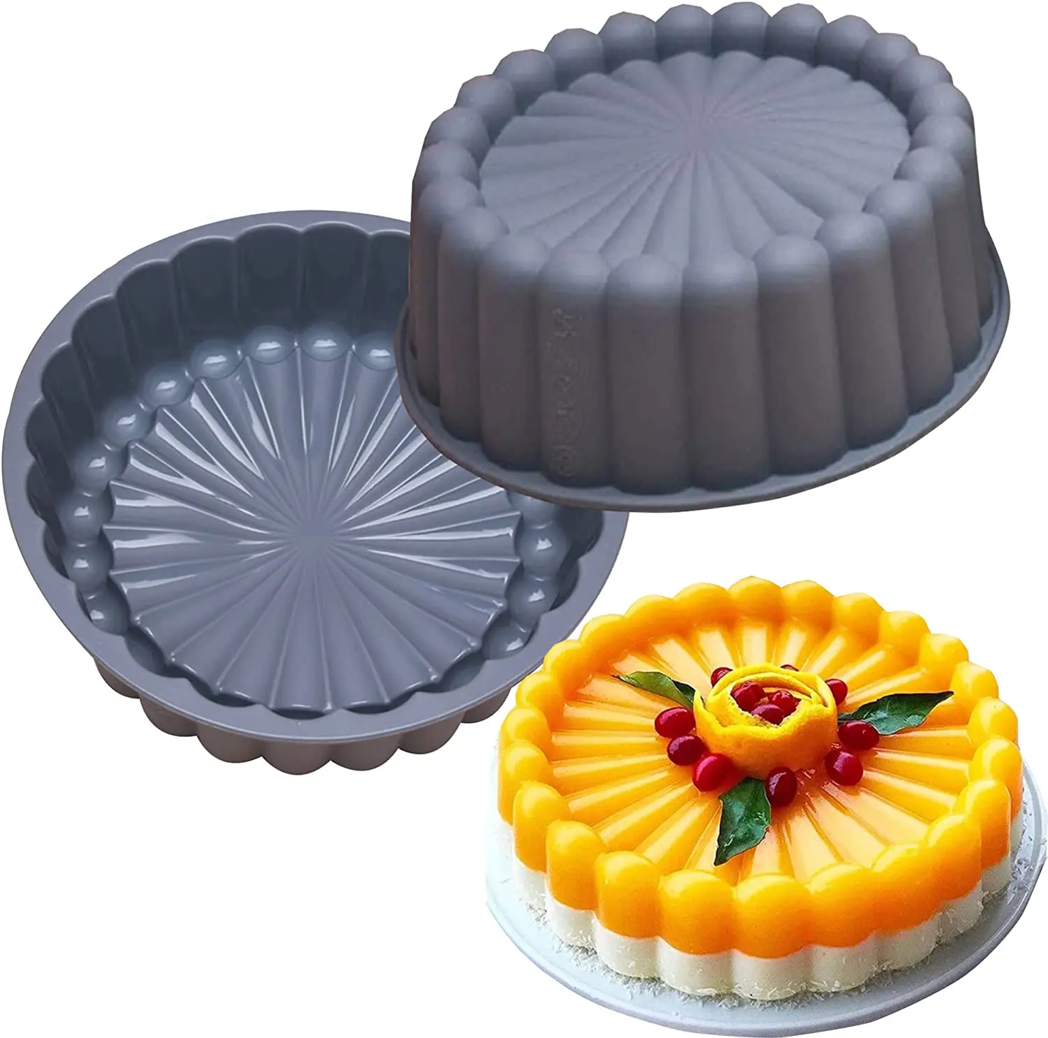 Silicone Charlotte Cake Pan Reusable Mold Fluted Cake Pan Nonstick Round Molds for Shortcake Cheesecake Brownie Tart Pie