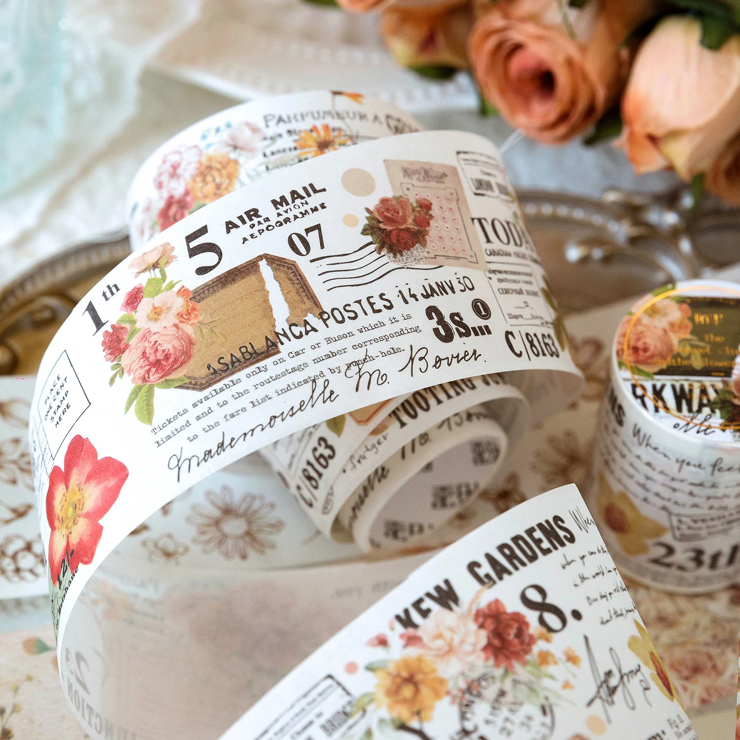 TIANZI 30mm/50mm*2m Vintage Plant Masking Washi Tape Flowers Sticker Aesthetics Diy Scrapbooking Sticker School Supplies 4