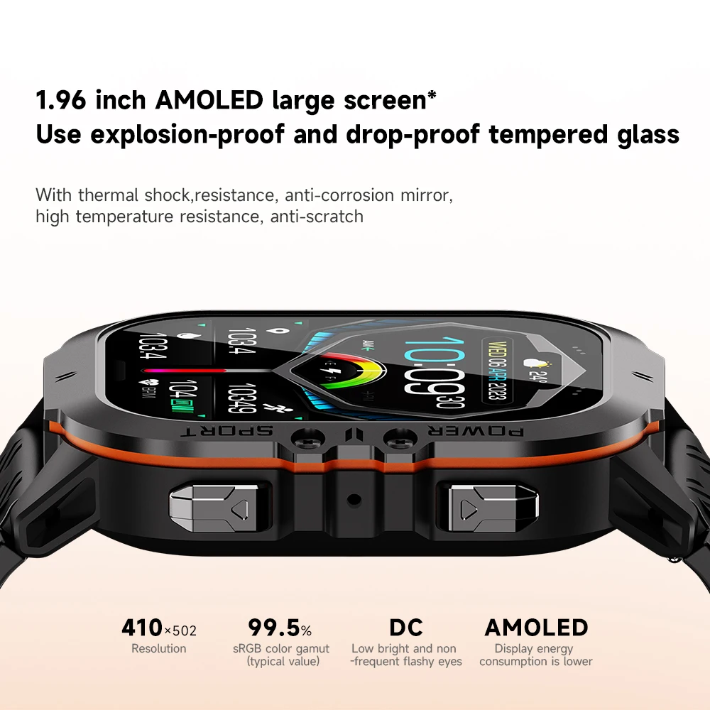 MISIRUN New C26 Smart Watch 100+ Sports Modes Bluetooth Call Smartwatch 1.96" AMOLED 1ATM Waterproof Outdoor Military Wristwatch 2