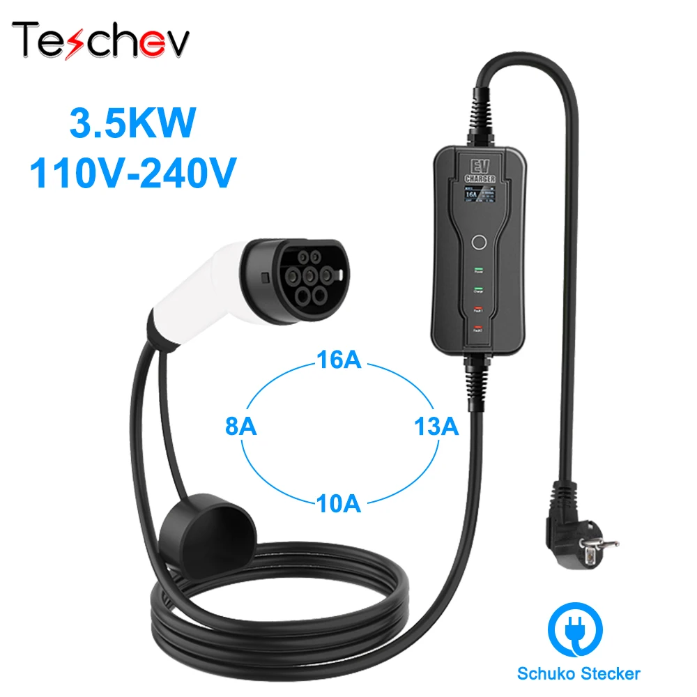 

Level 2 EV Charger SAE J1772 Type 1 IEC62196 Type 2 Electric Vehicle Charging Cable 8A/10A/13A/16A Adjustable For Bolt EV/Leaf