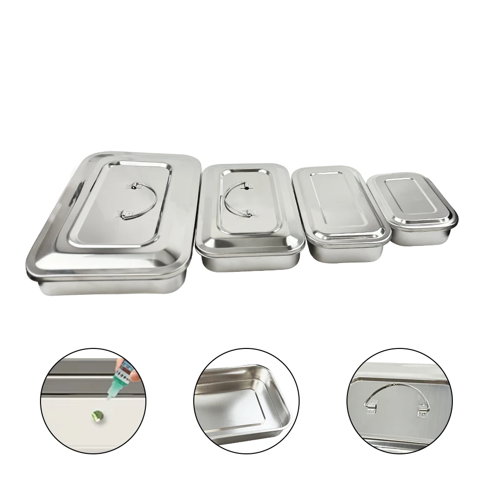 Bandeja Dental con tapa, caja de desinfección de acero inoxidable