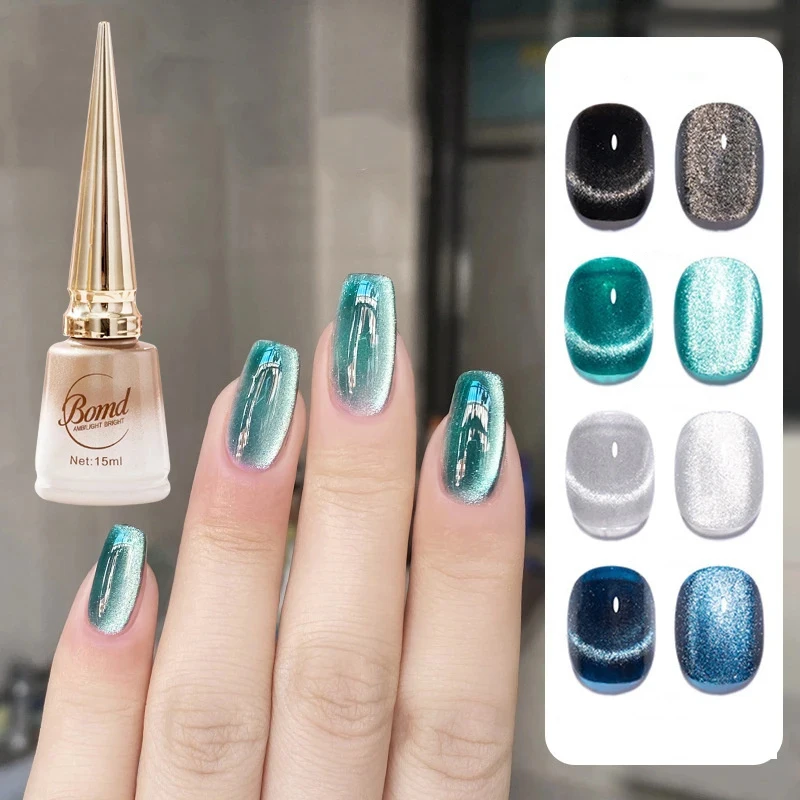 Vernis gel semi-permanent oeil de chat bleu jade pailleté_voghion.com