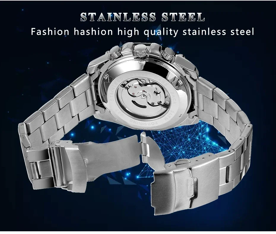 FORSINING Business Herren Automatikuhr Uhr Mondphase Tourbillon Wasserdicht Mechanische Stahlband Armbanduhr Relogio_voghion.com