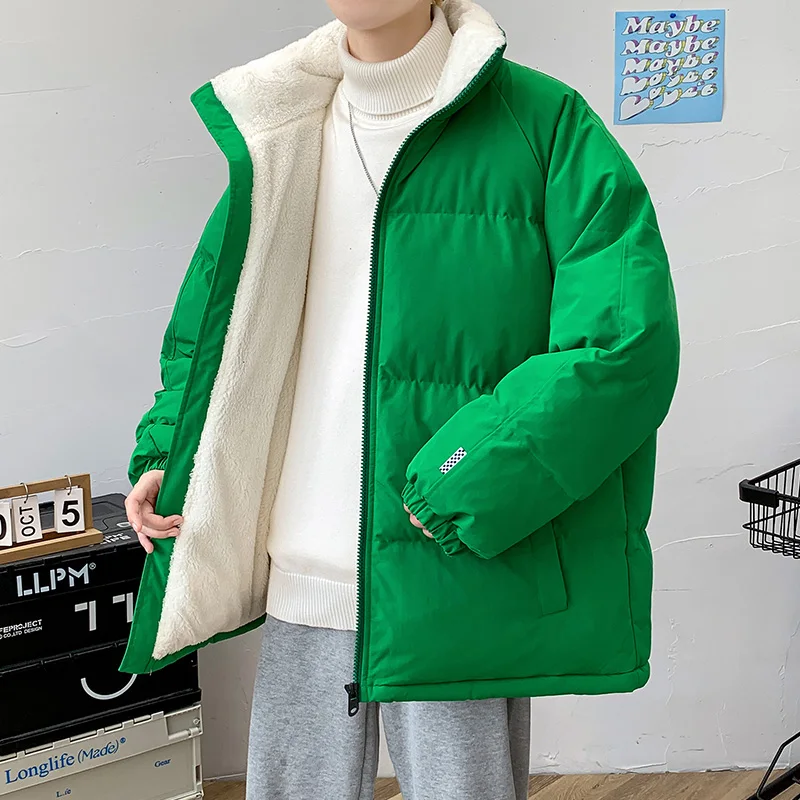 2024 Men Winter Windproof Fleece Jackets Solid Color Casual Warm Thick Coat Parkas Clothes