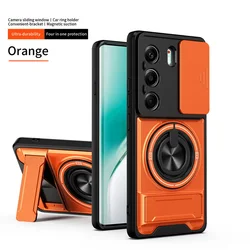 Enhanced 2 - in - 1 Ring Grip Magnetic Car Holder Case with Lens Protection for Tecno Camon 40 Pro 4G (Orange)