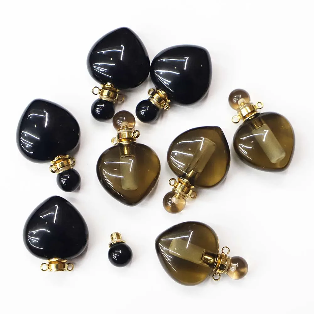 Natural Stone Heart Perfume Aromatherapy Oil Small Bottle Necklace Pendants Essential Diffuser Fashion Reiki Charms Jewelry Gift
