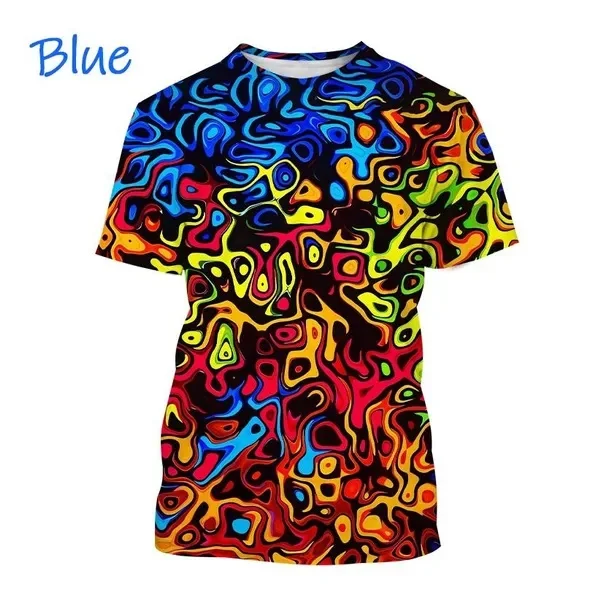 Trendy Graffiti Paint Vertigo Maglietta Stampata Astratta 3D Dipinta Al Neon Maglietta A Maniche Corte Unisex Con Linea Distorta Magica Colorata