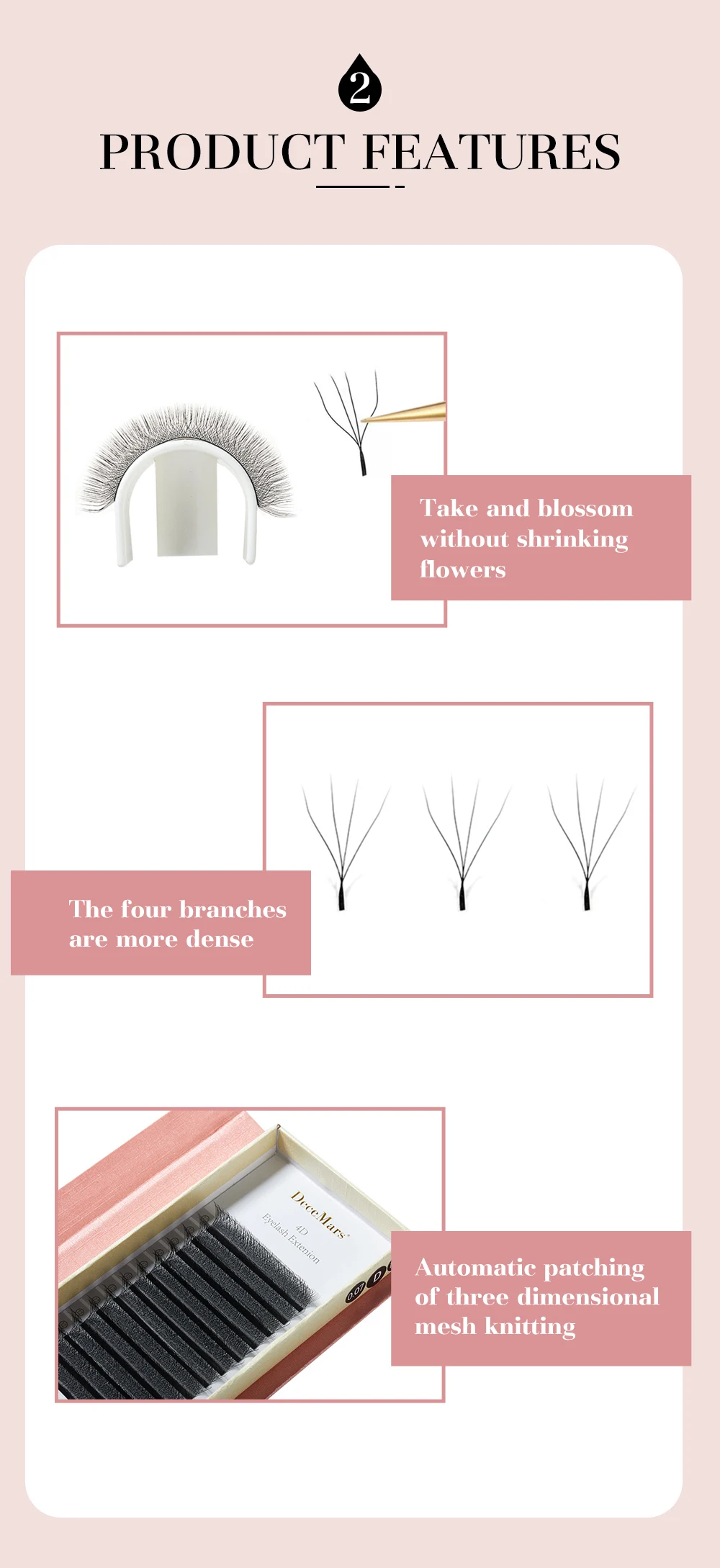 Description Picture 5 of itemDeceMars 4D W Shape Handmade Eyelash Extensions Premade Fans Eye Lashes Natural Soft Volume False Lashes for Professional Salon