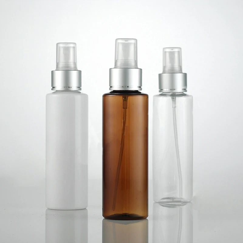 

120ml Empty Silver Collar Sprayer Clear White Brown Bottles PET Cosmetic Containers Plastic Perfume Bottle Water Spray Bottle