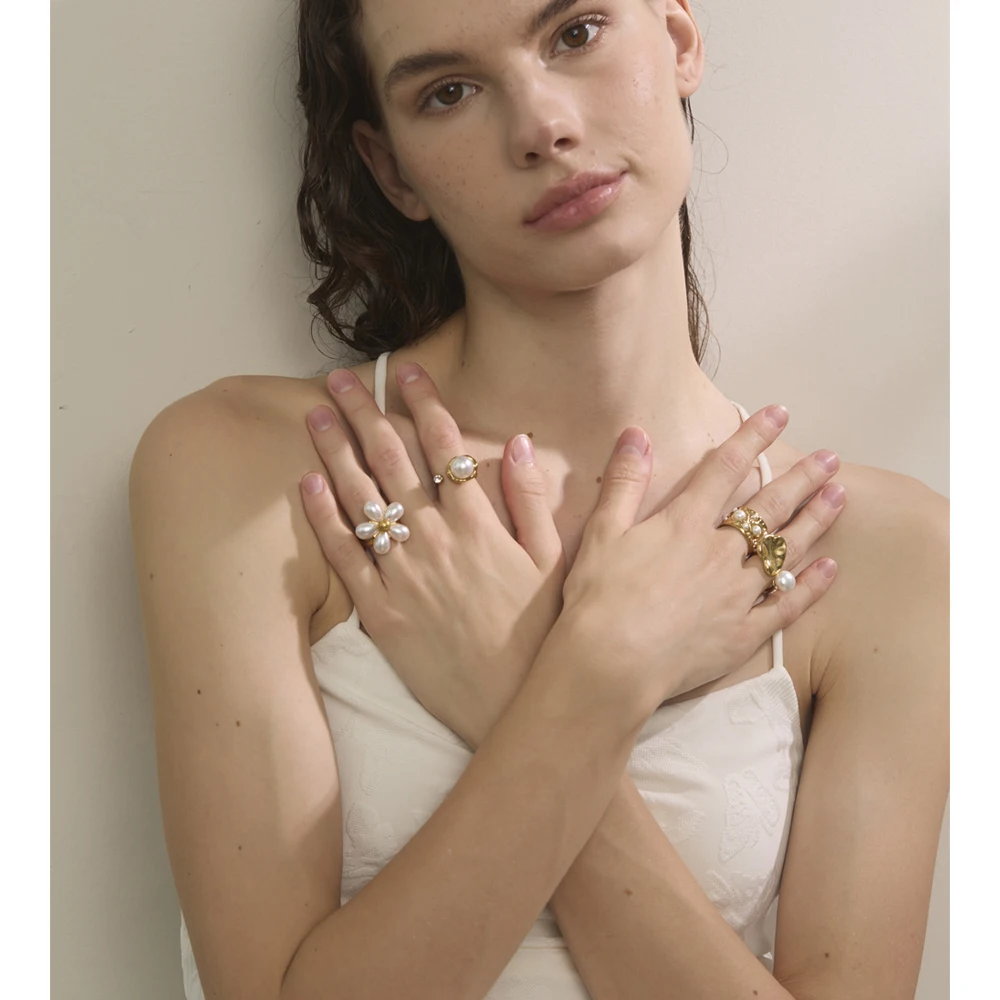 Yhpup Ring Simulated Pearls Women